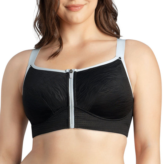 Wave P6052 Women's Wire-Free Front Closure Sports Bra - Black