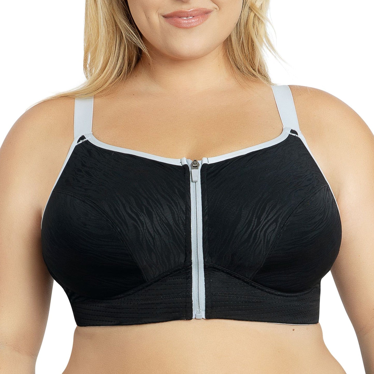 Wave P6052 Women's Wire-Free Front Closure Sports Bra - Black