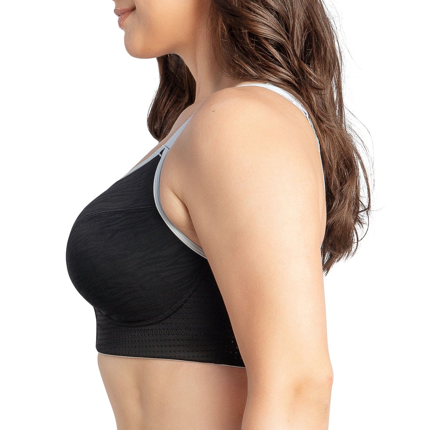 Wave P6052 Women's Wire-Free Front Closure Sports Bra - Black