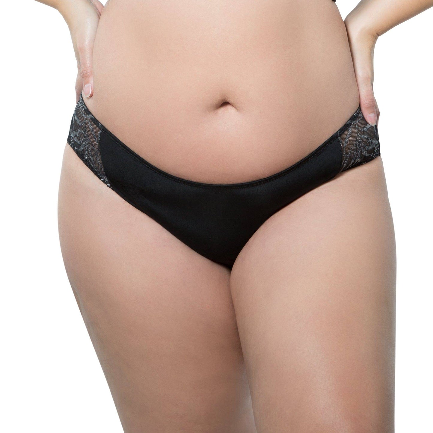 Marrianne Microfiber Polka Dot Mesh Low Rise Bikini Style - Black