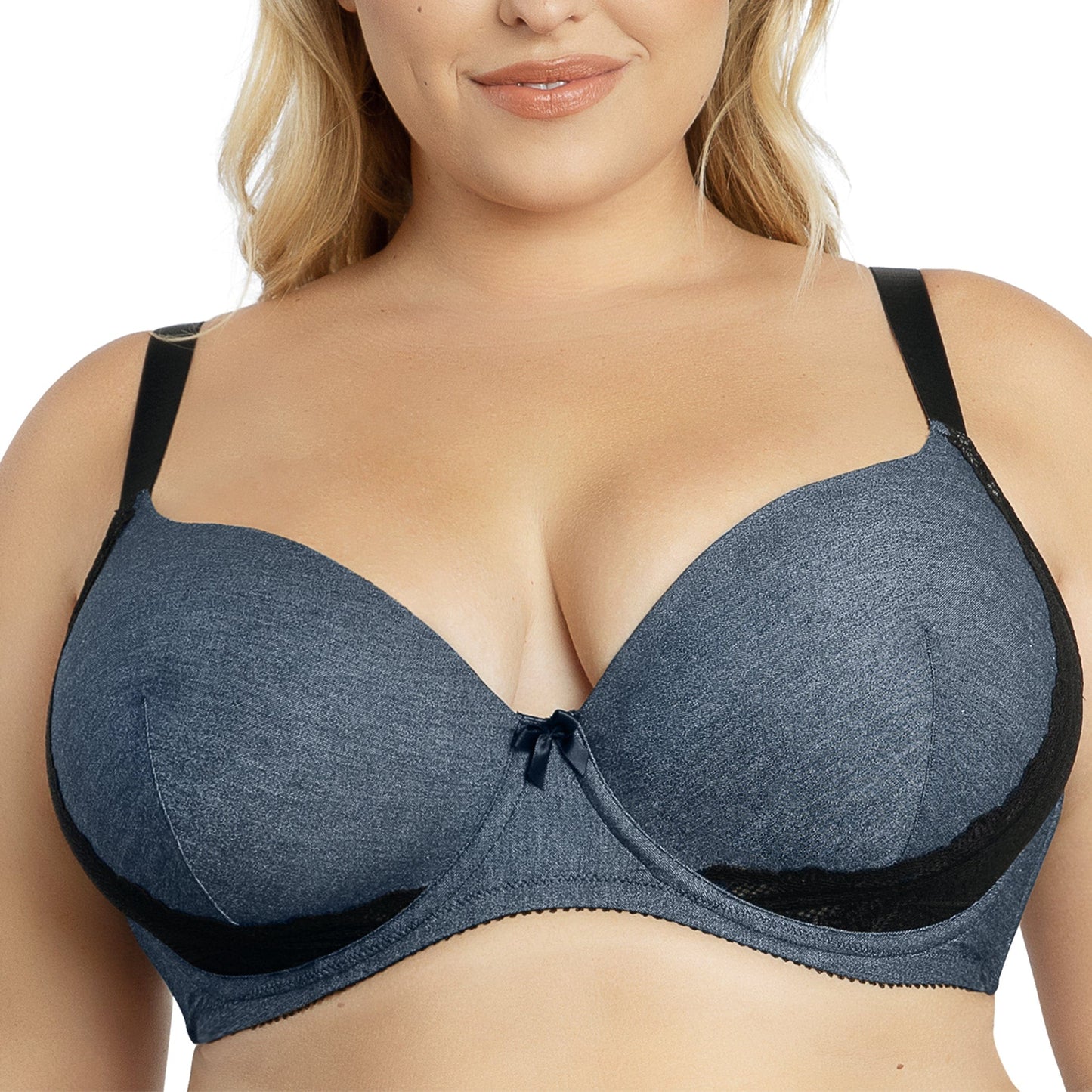 Casey 2801 Women's Wired Padded Plunge Seamless T-shirt Bra - Dark Blue Denim