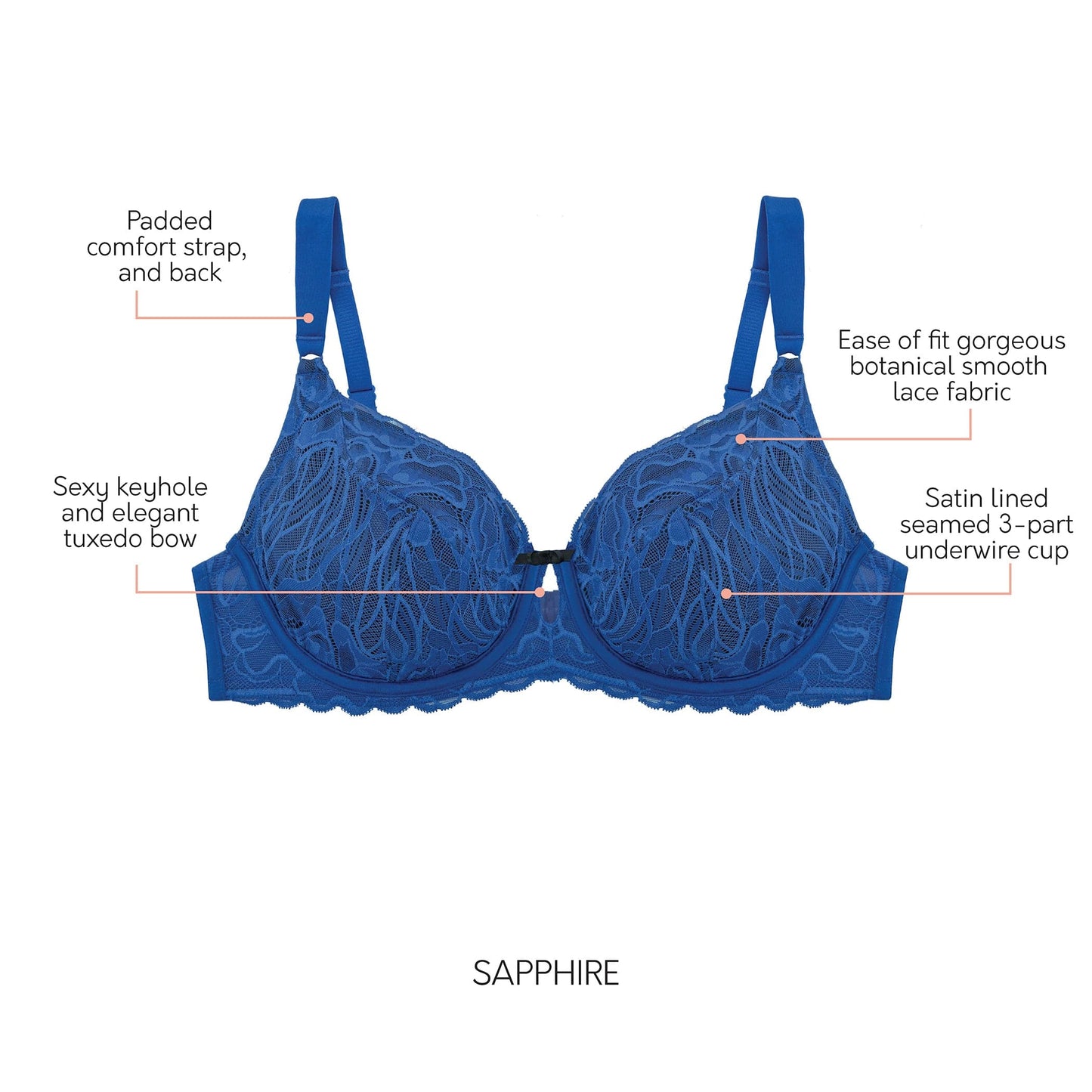 Charlotte Lace 6922 Women's Full Bust Lace Unlined Wired Bra  - Sapphire