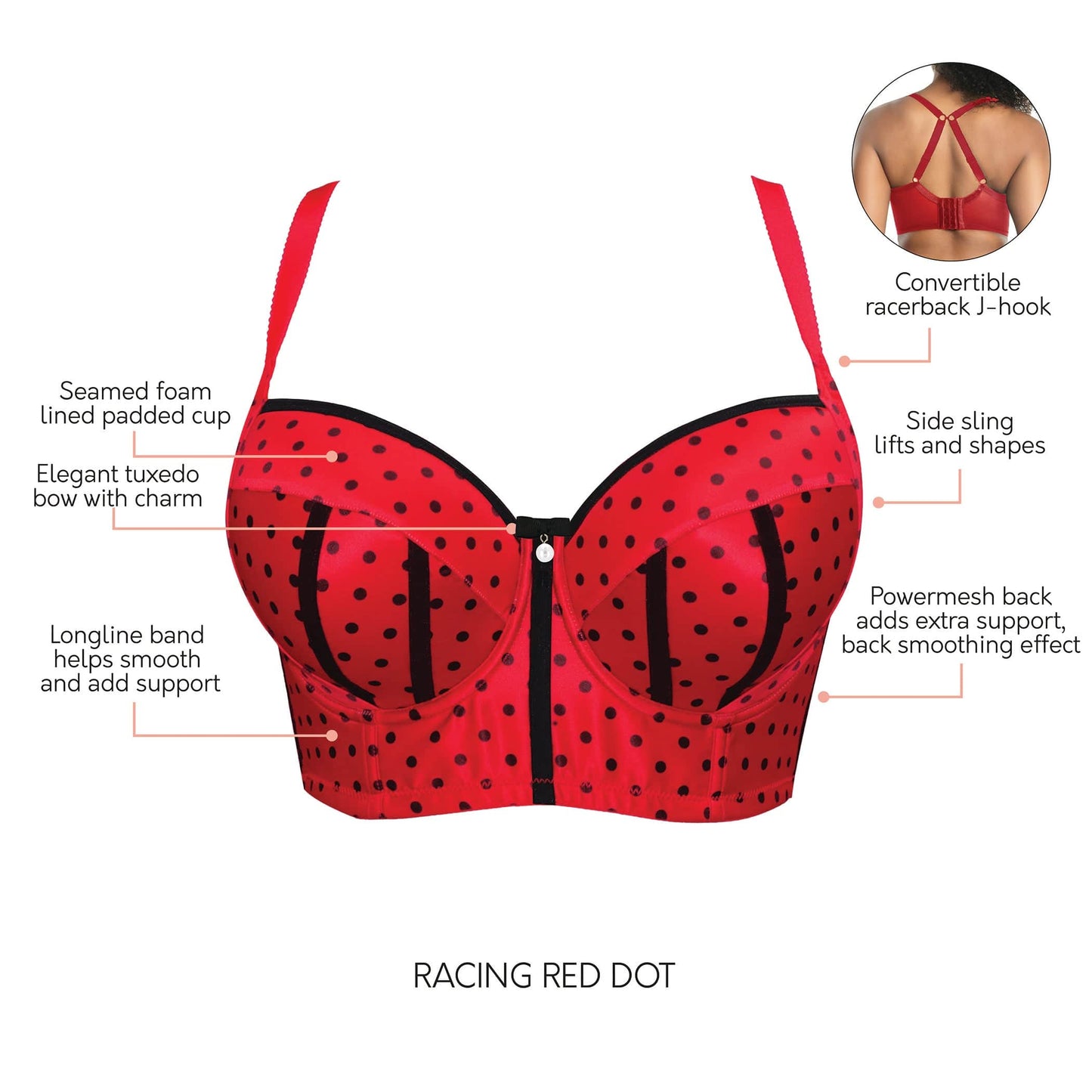 Charlotte Longline 6977 Women's Full Bust Padded Bra  - Racing Red Dot