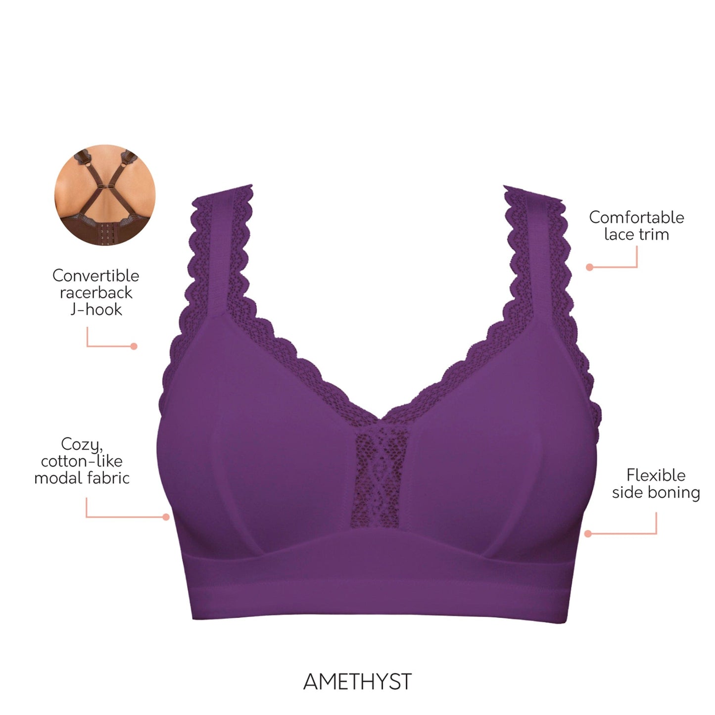 Dalis P5641 Women's Full Busted and Curvy Wire Free Bralette  - Amethyst