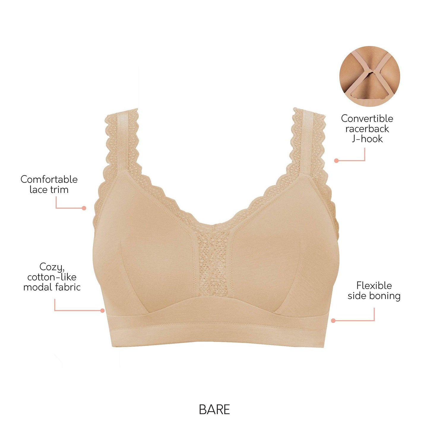 Dalis P5641 Women's Full Busted and Curvy Wire Free Bralette  - Bare