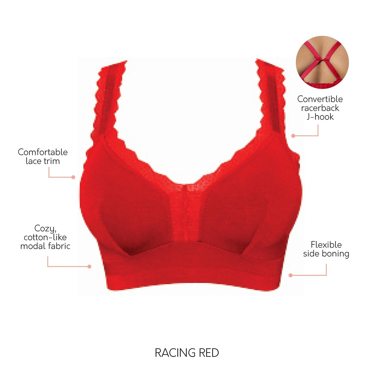 Dalis P5641 Women's Full Busted and Curvy Wire Free Bralette  - Racing Red