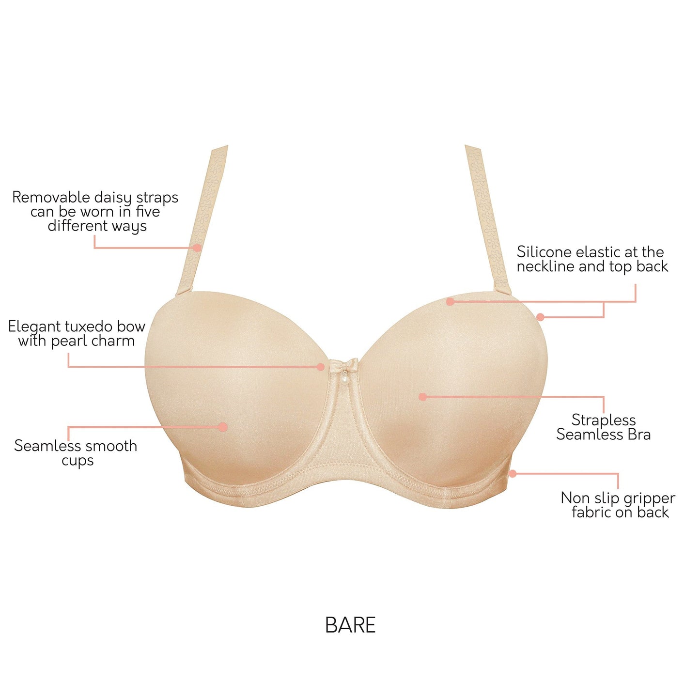 Elise P60915 Full Busted Strapless Bra - Bare