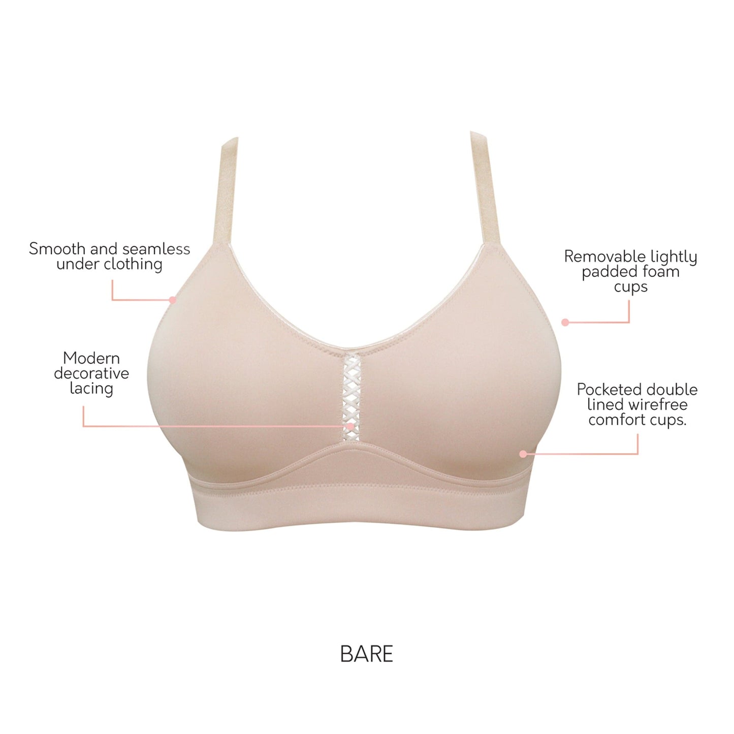 Erika P5861 Women Full Bust Smooth Seamless Wire-Free Bralette Bra  - Bare