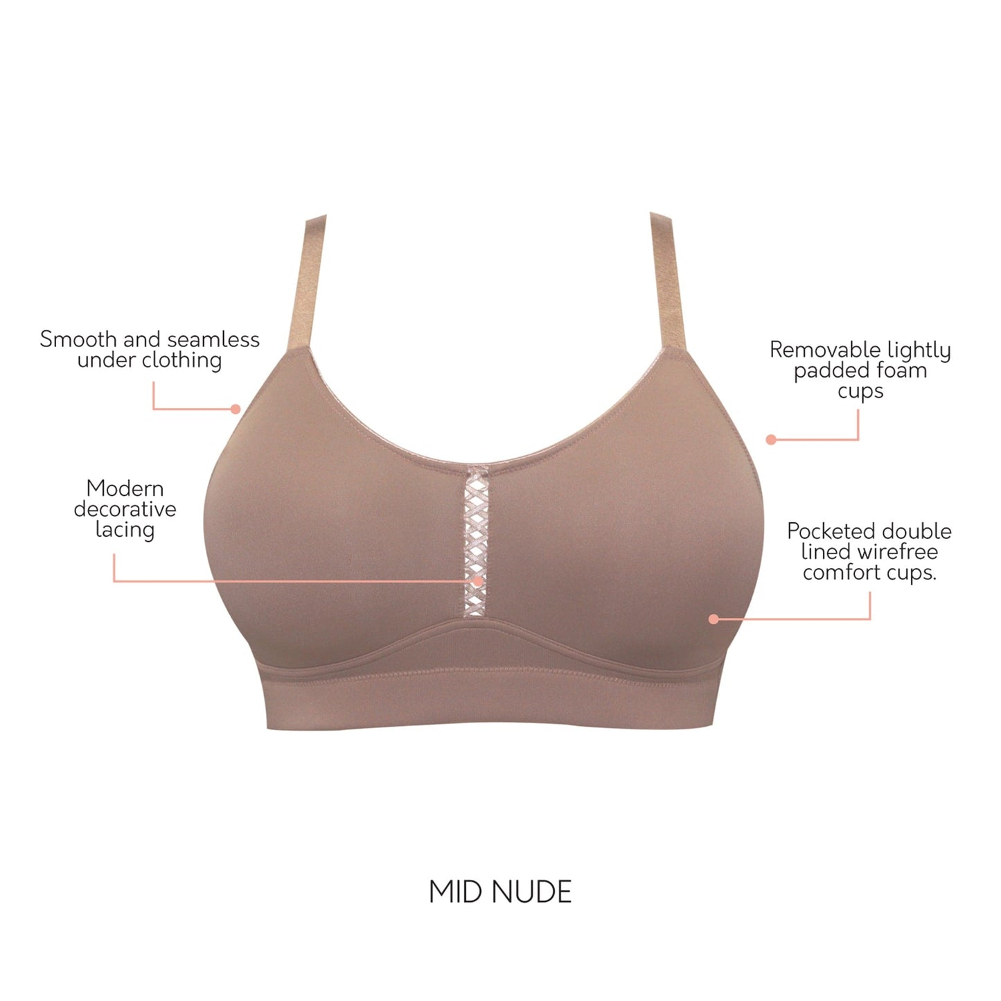 Erika P5861 Women Full Bust Smooth Seamless Wire-Free Bralette Bra - Mid Nude