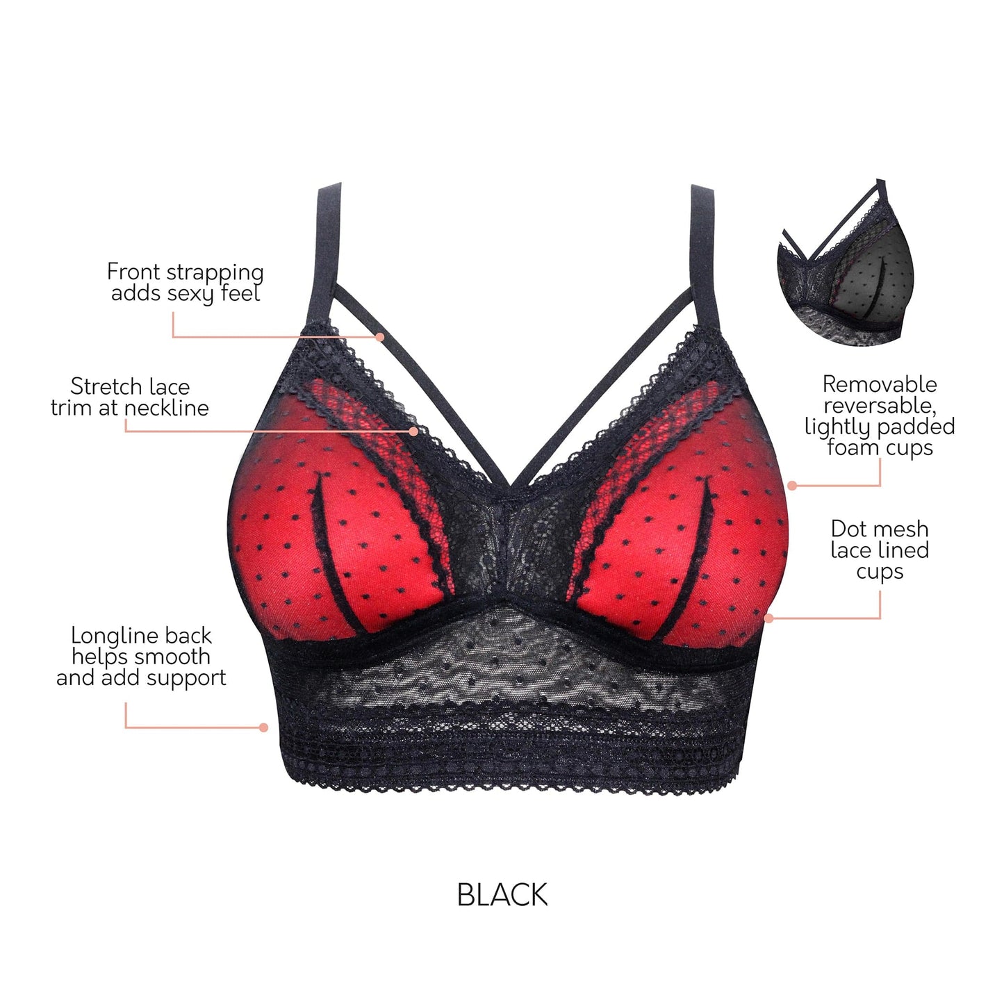 Mia Dot P6011 Women's Full Busted Lightly Padded Wire Free Bra - Black