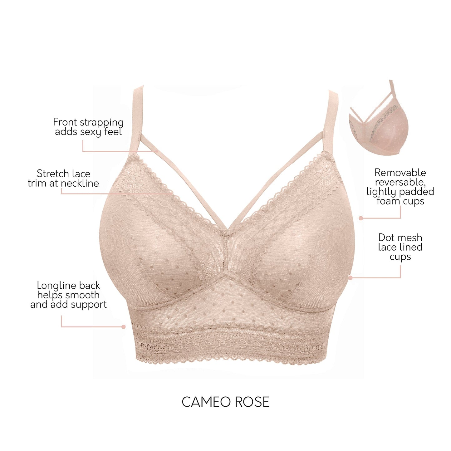 Mia Dot P6011 Women's Full Busted Lightly Padded Wire Free Bra - Cameo Rose