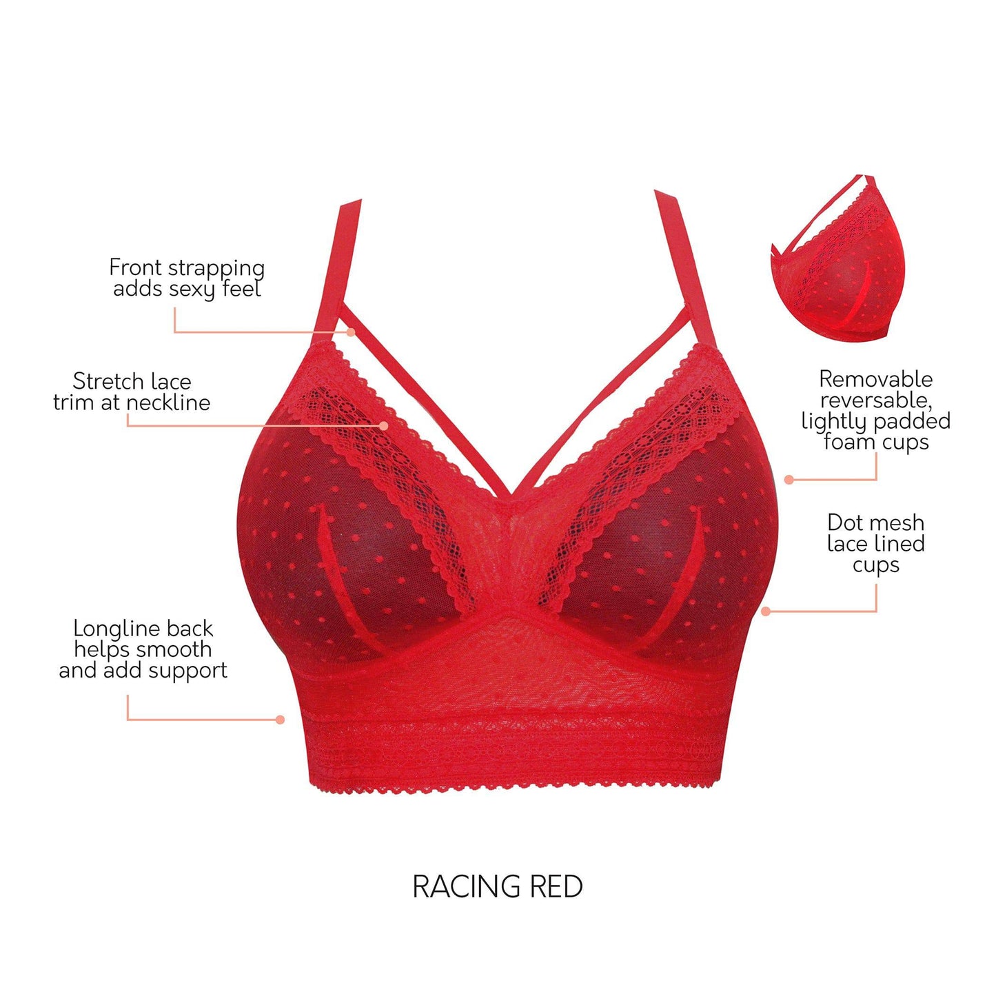 Mia Dot P6011 Women's Full Busted Lightly Padded Wire Free Bra - Racing Red