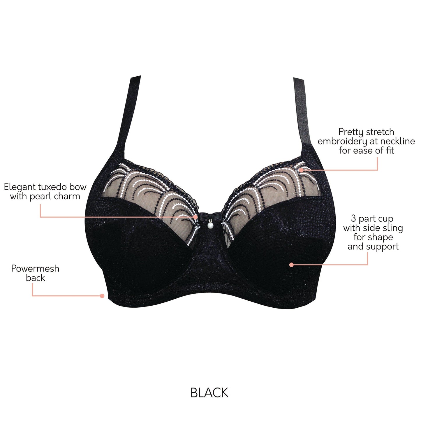 Pearl P60923 Women's Unlined Full Busted Bra - Black