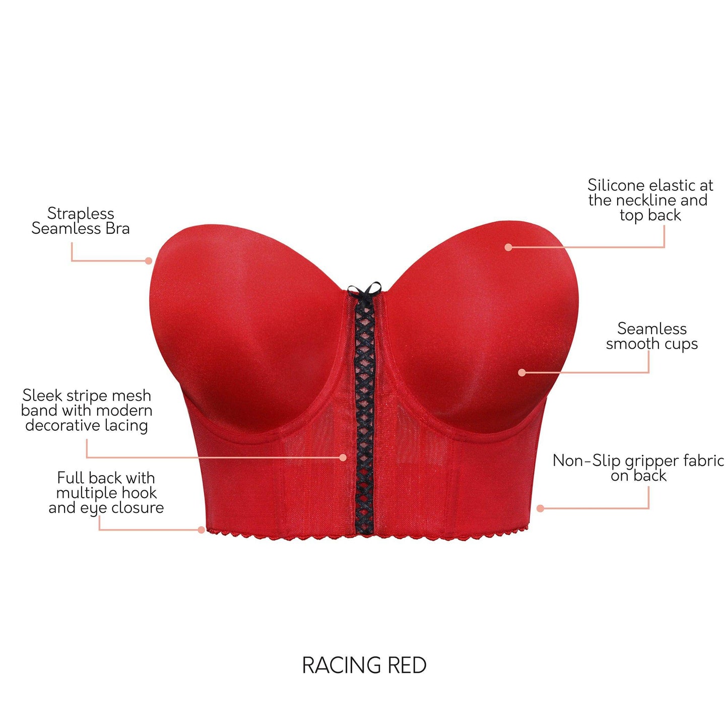 Shea P60671 Women's Full Bust and Full Figure Strapless Longline Bra - Racing Red