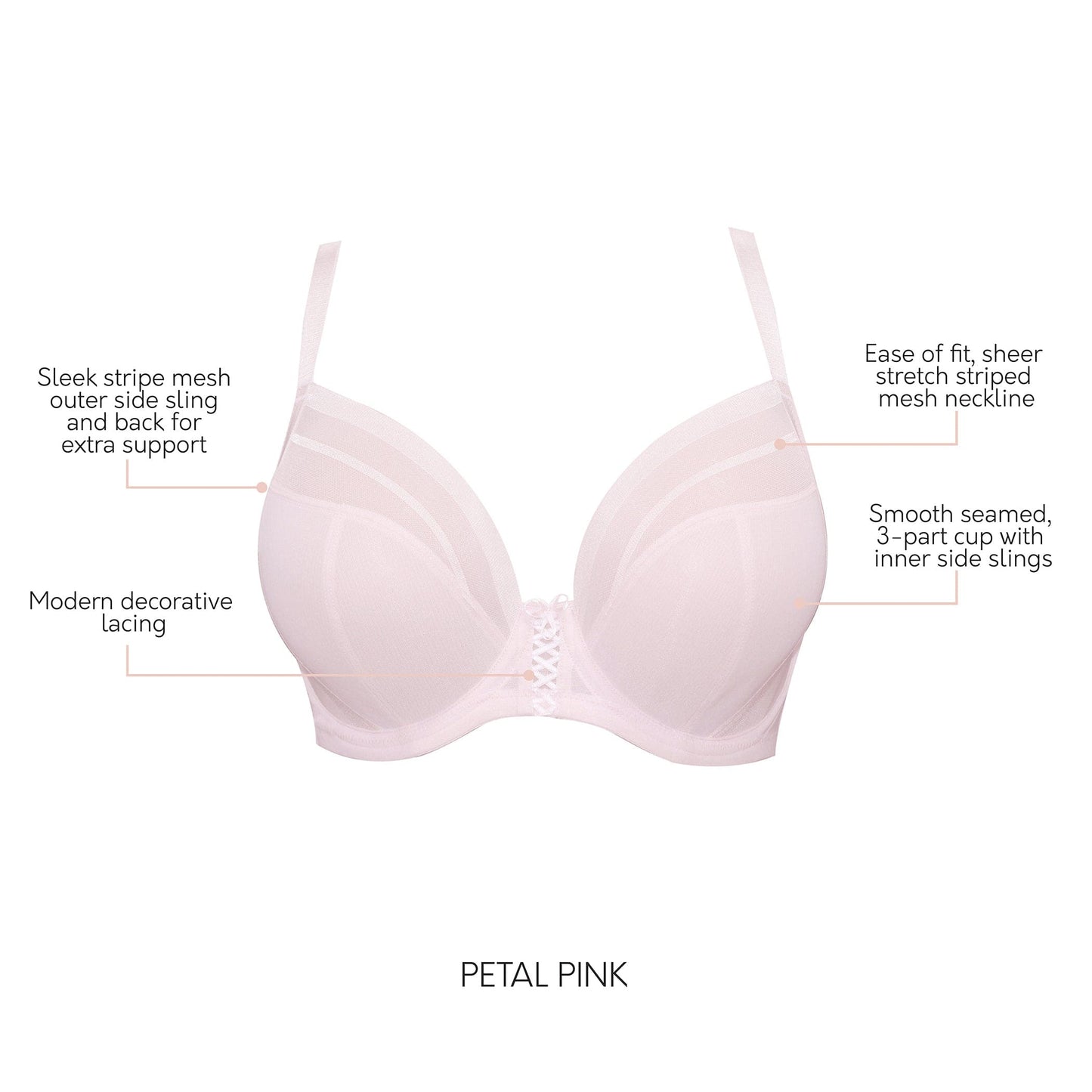 Shea P6062 Women's Full Bust Mesh Plunge Unlined Wired Bra - Petal Pink