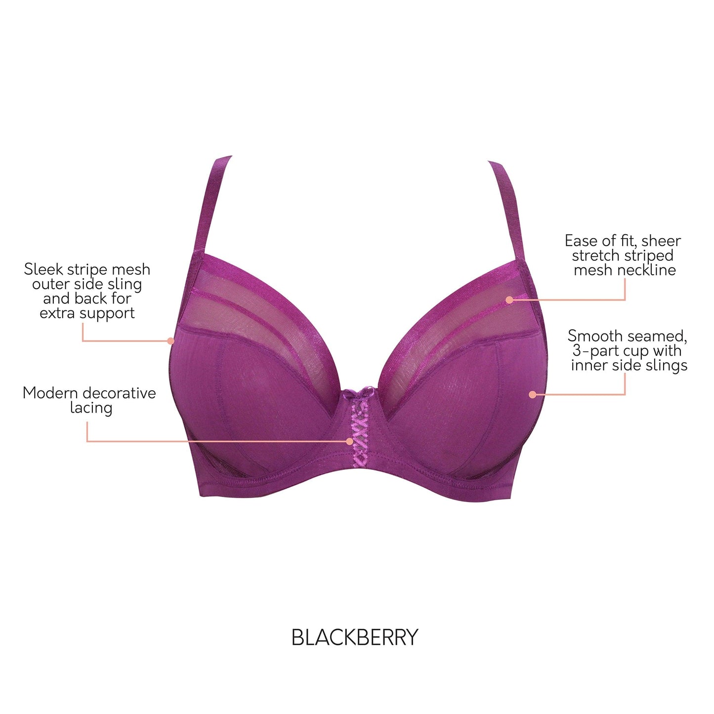 Shea P6062 Women's Full Bust Mesh Plunge Unlined Wired Bra - Blackberry