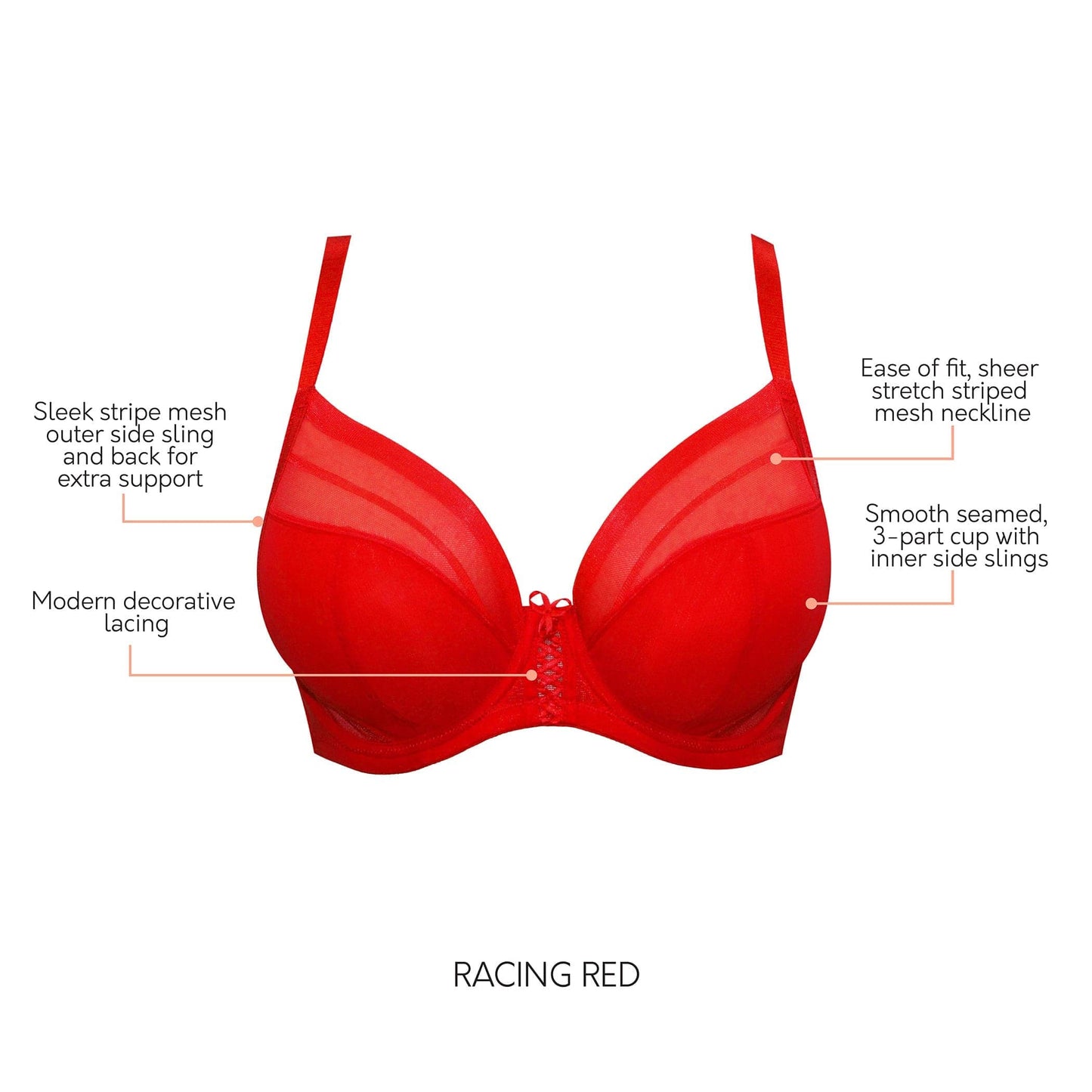 Shea P6062 Women's Full Bust Mesh Plunge Unlined Wired Bra - Racing Red