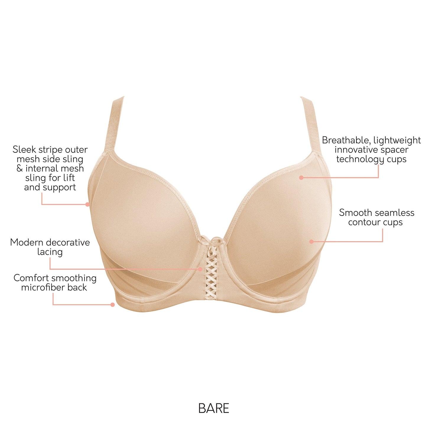 Shea P6061 Women's Spacer T-shirt Full Busted Bra - Bare