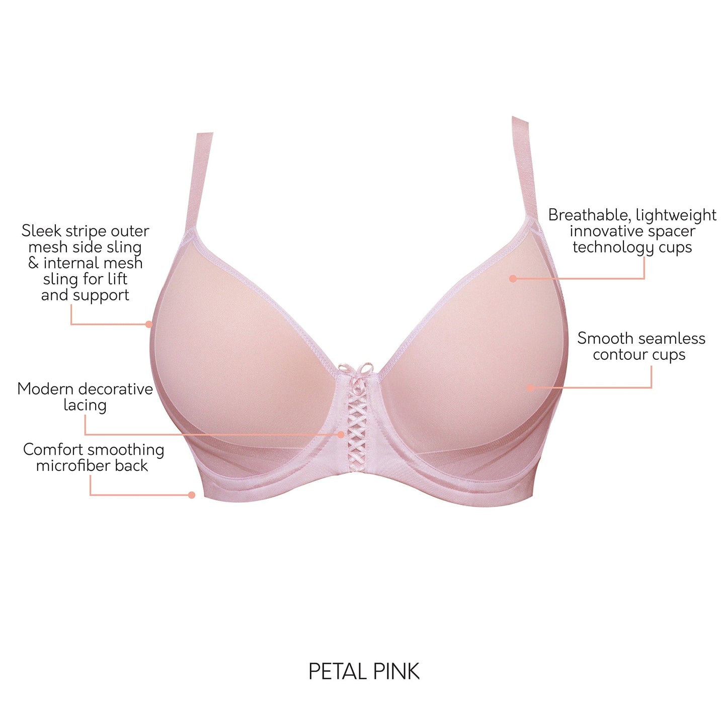 Shea P6061 Women's Spacer T-shirt Full Busted Bra - Petal Pink